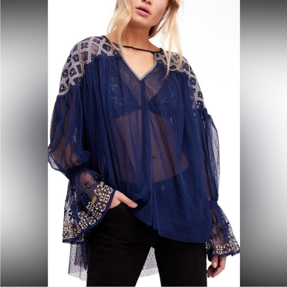 Free People Joyride Lace Embroidered long sleeve top